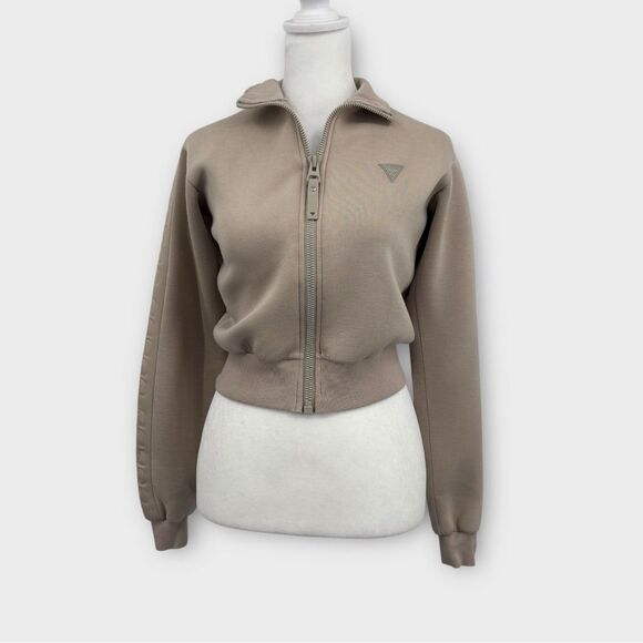 Guess Full Zip Crop Sweatshirt in Beige/Tan Women’s Size XS - Picture 3 of 10